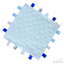 BC16 Knuffeldoekje heart style met labels blauw. € 4,=