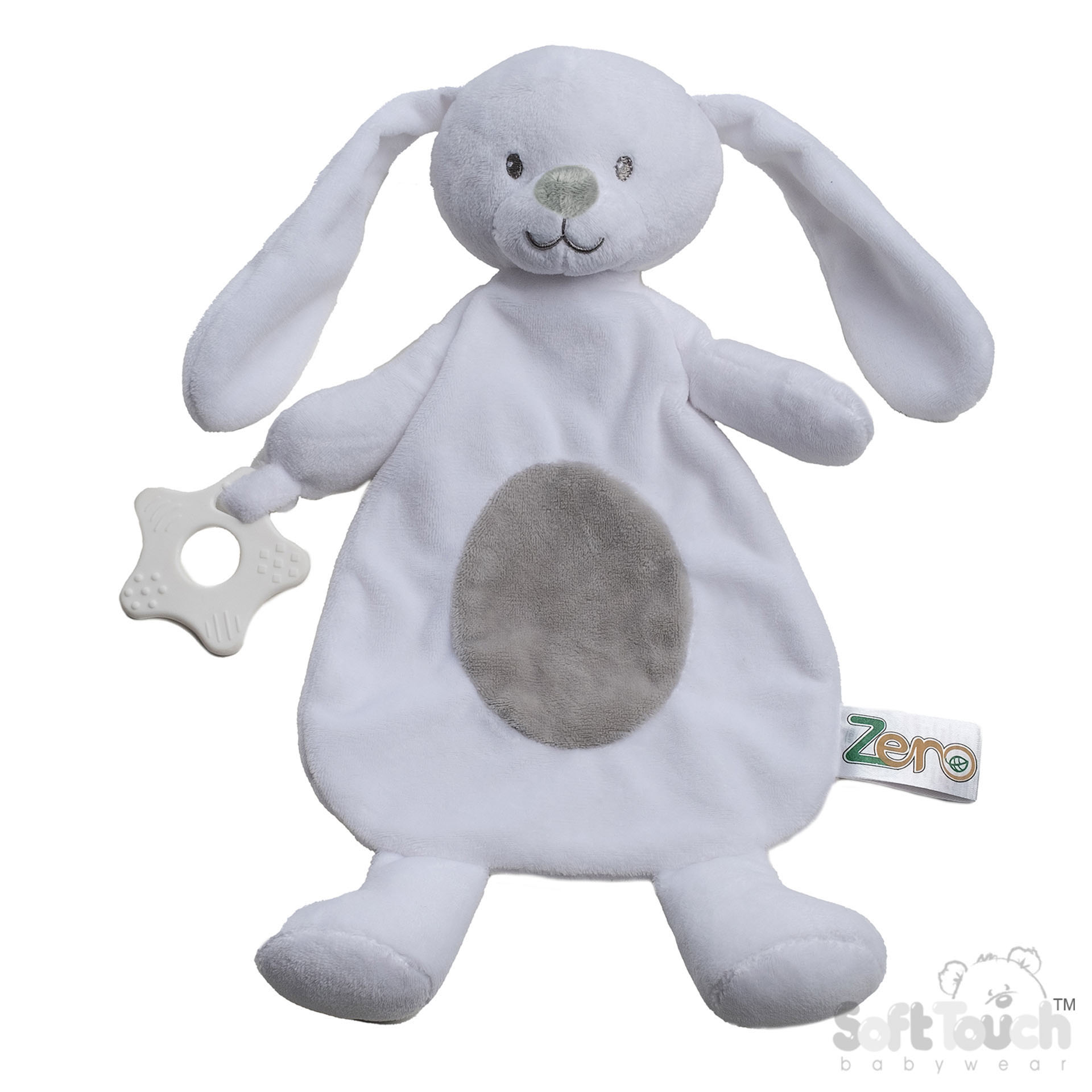 Soft Touch EBC62 Eco Recycled Knuffeldoekje met Bijtring Bunny Wit.