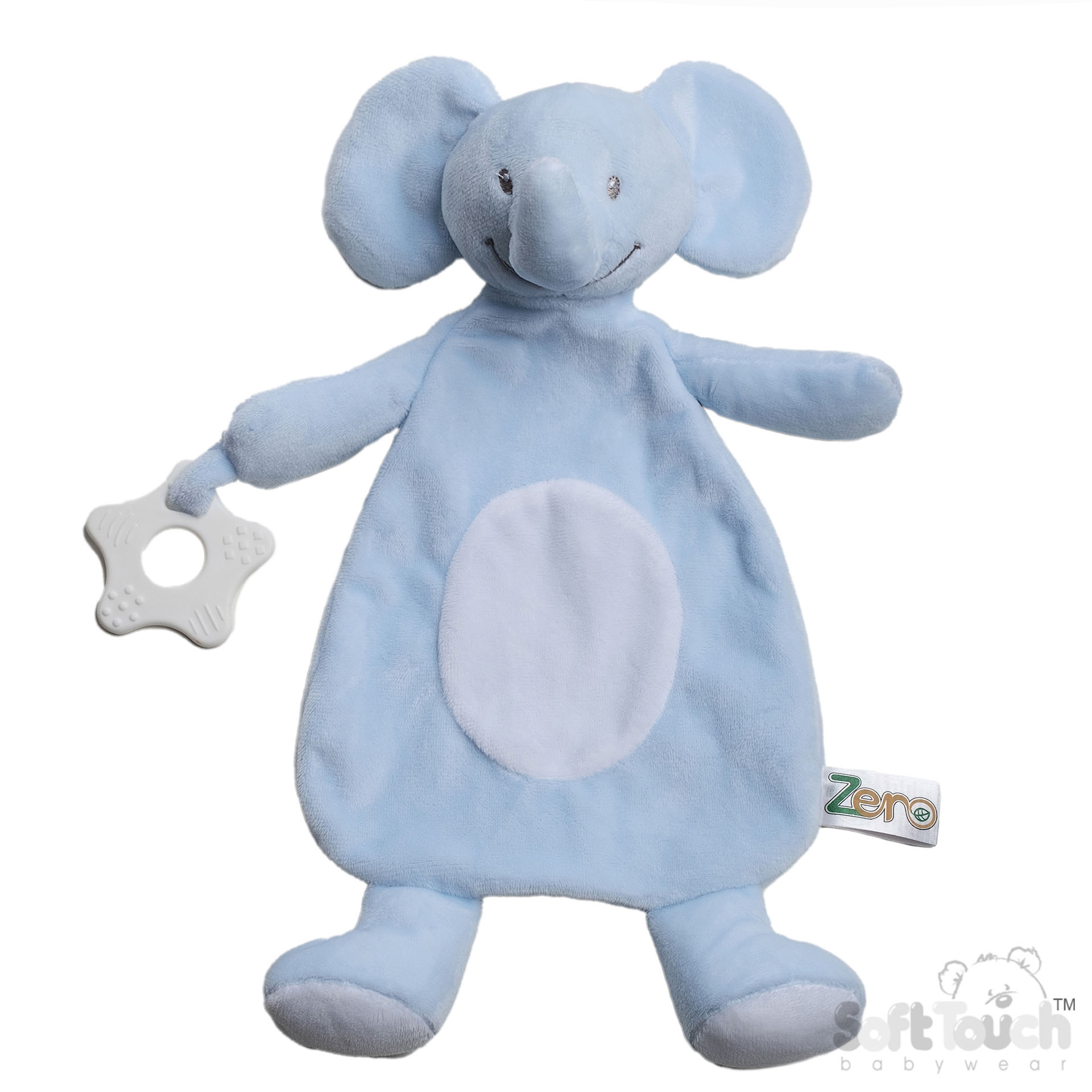 Soft Touch EBC66 Eco Recycled Knuffeldoekje met Bijtring Olifant Blauw.