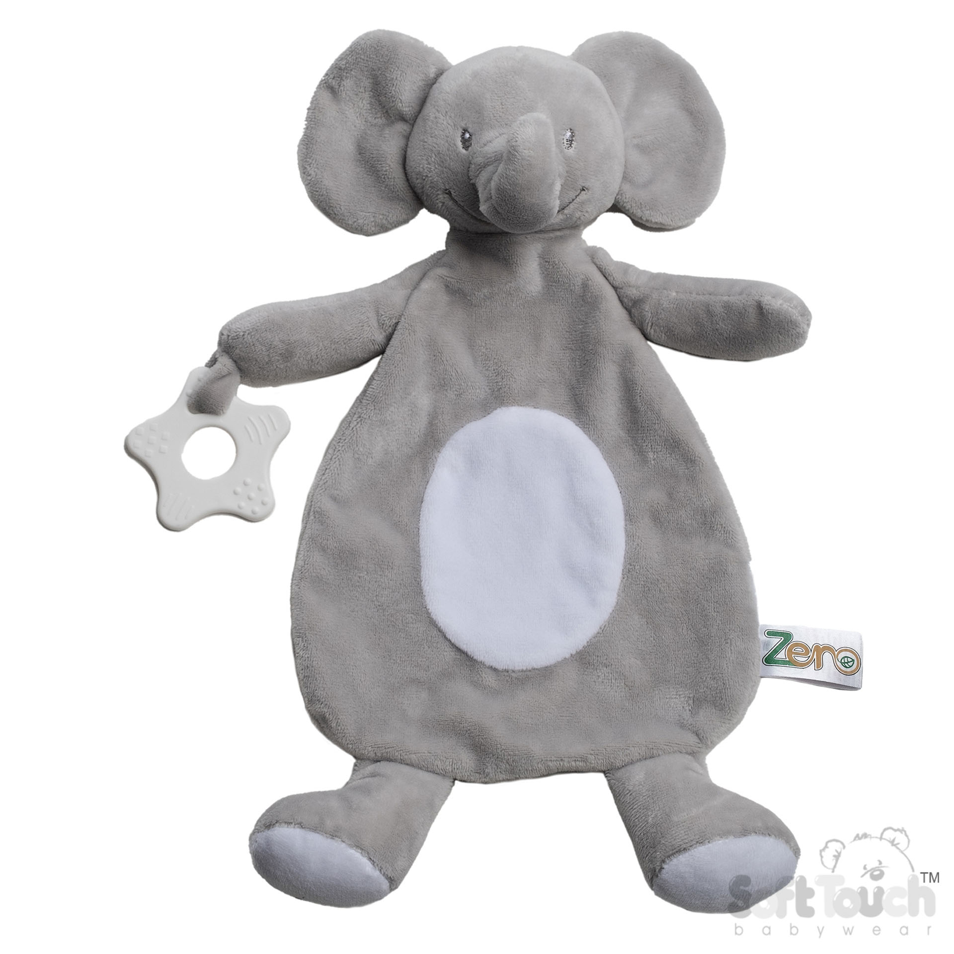 Soft Touch EBC66 Eco Recycled Knuffeldoekje met Bijtring Olifant Grijs.