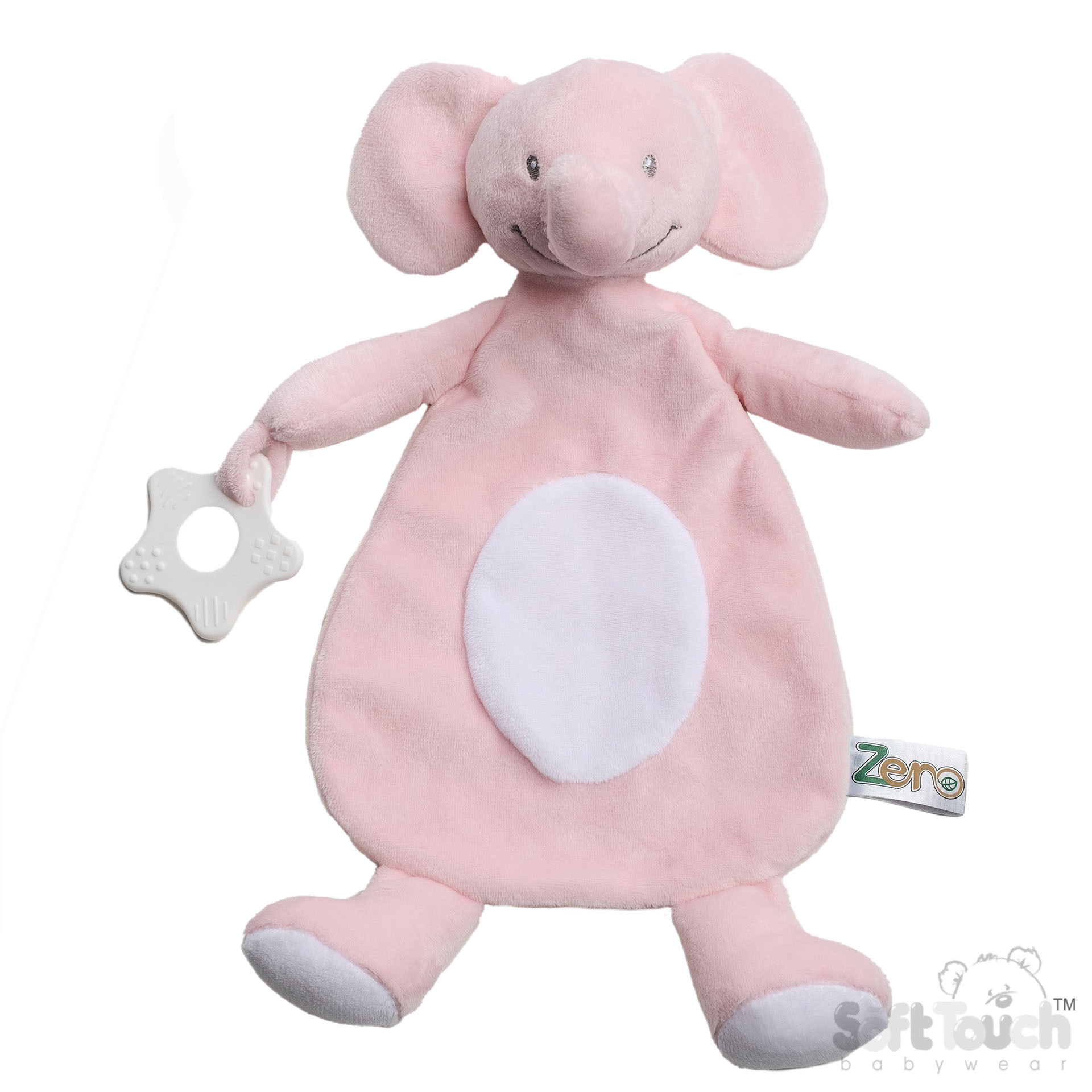 Soft Touch EBC66 Eco Recycled Knuffeldoekje met Bijtring Olifant Roze.