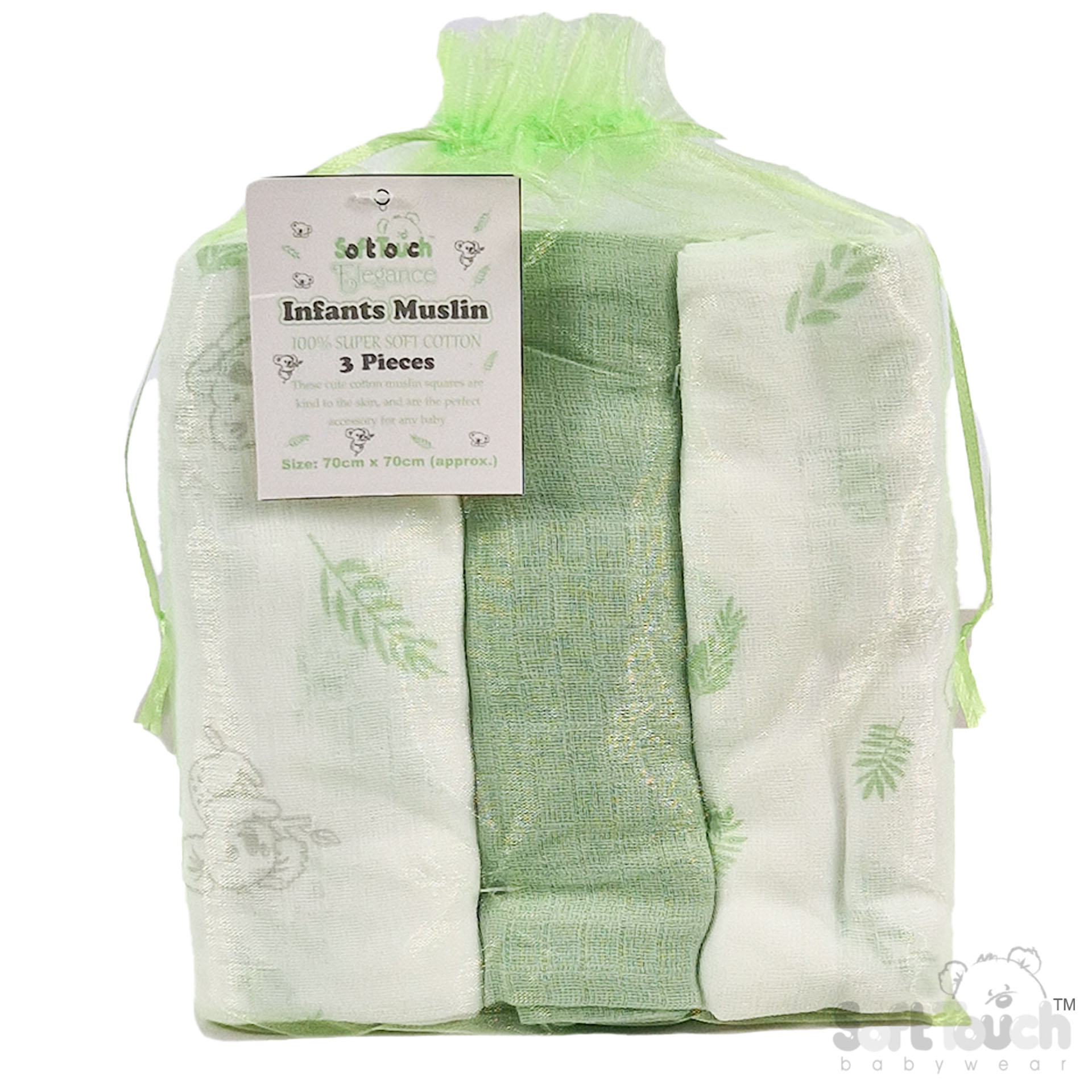 MS15-SG 3-pack Soft Touch Super Soft Hydrofiele doeken Sage Green 70x70cm ., foto 2 van 2